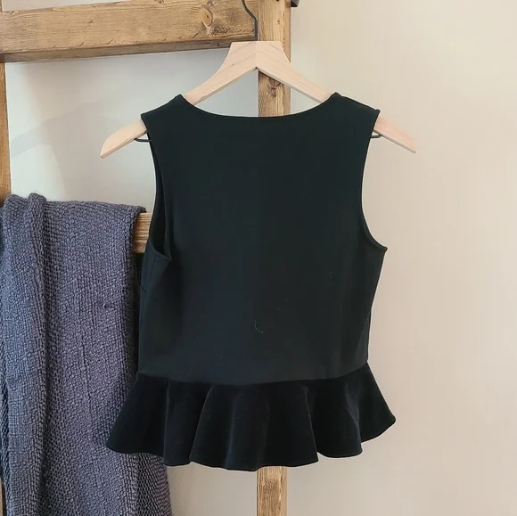 J.Crew Black Peplum Blouse with Velvet Trim (Size XS) NWT - Picture 6 of 6